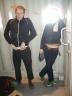 Trying on Puma pants.